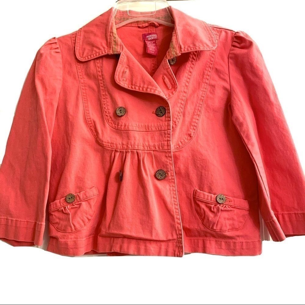 Personal Identity Coral Jacket Double Breasted Blazer 3/4 Length Sleeve sz Small